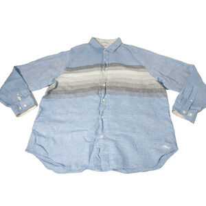 Tommy Bahama XXL Mens Shirt Linen Blue Striped Button Up Casual Vacay Long Sleev